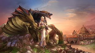 Game of Thrones character digital wallpaper, Daenerys Targaryen, Game of Thrones, dragon, fantasy art