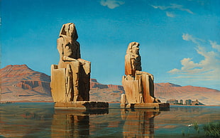 two brown pharaoh statues, Abu Simbel, Egypt, sculpture, statue HD wallpaper