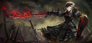 female anime character illustration, Saber Alter, Fate/Zero, Fate Series, sword