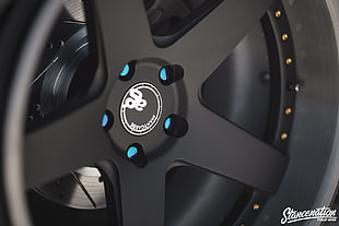 black 5-spoke wheel HD wallpaper