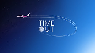 Time Out signage, digital art, sky, airplane, 2D