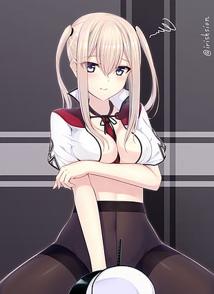 blonde-haired female anime character illustration, breast hold, Graf Zeppelin (KanColle), Kantai Collection, nopan