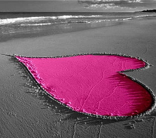 pink sand heart form photography, beach