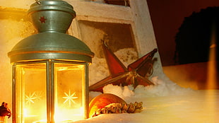 green lantern candle holder, lights, lantern, New Year, Christmas