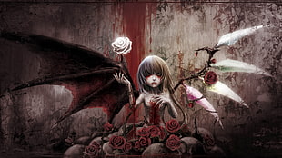 Gothic, wings, blood, spooky HD wallpaper