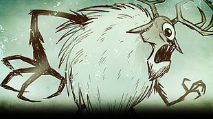 white deer illustration, Don't Starve, jeleniocyklop, Deerclops, creature