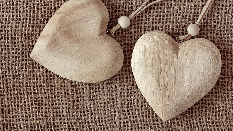 two heart-shaped brown pendants, heart HD wallpaper