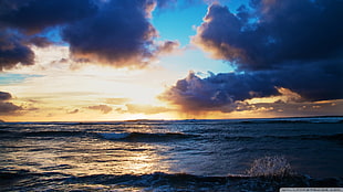 calm ocean waves, sea, clouds, sky