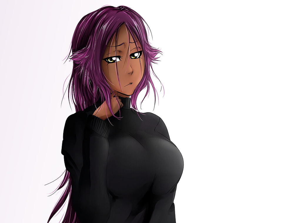 purple haired anime character HD wallpaper