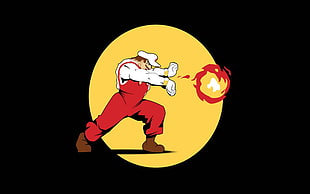 man wearing red jumper making a red ball of fire illustration