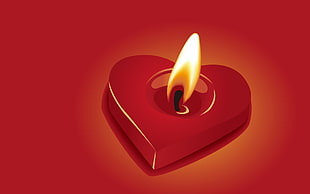 red heart shape candle with fire HD wallpaper