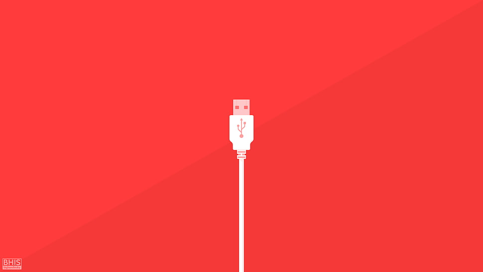 white micro-USB on orange background wallpaper, USB, minimalism, red, selective coloring HD wallpaper