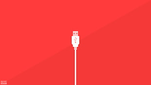 white micro-USB on orange background wallpaper, USB, minimalism, red, selective coloring