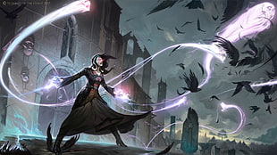 black dressed female sorcerer digital wallpaper HD wallpaper