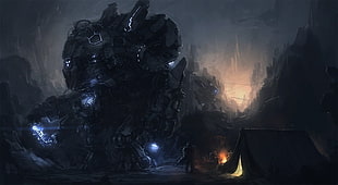 video game screenshot, artwork, fantasy art, mech, robot