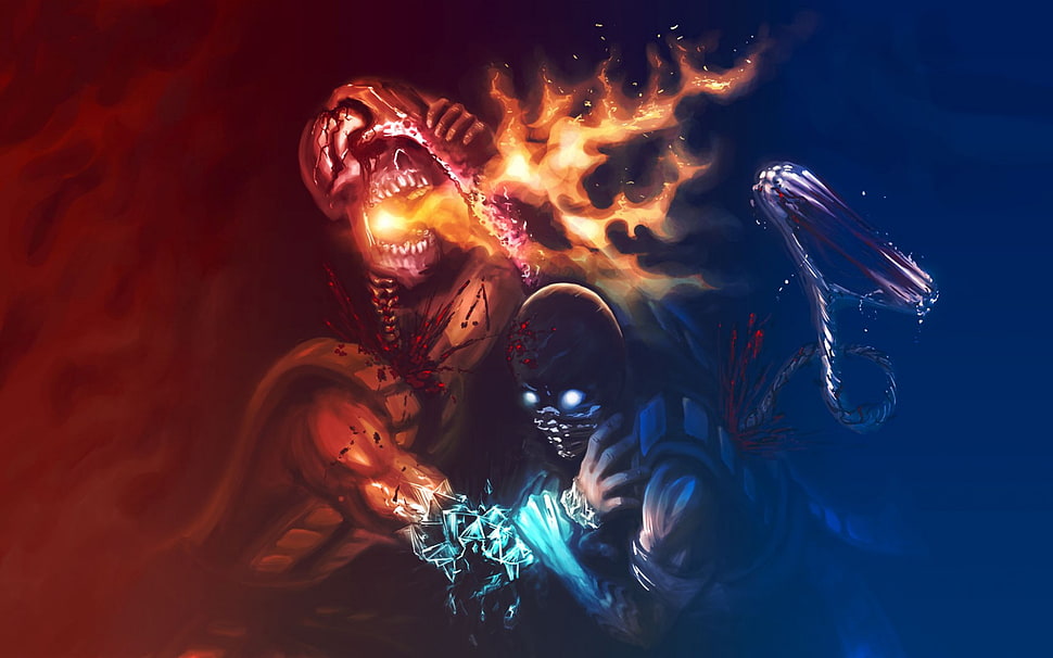 illustration of Sub-Zero and Scorpion from Mortal Kombat HD wallpaper