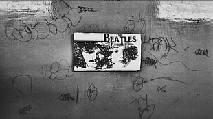 The Beatles poster, The Beatles, graffiti, monochrome, wall