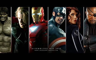 MARVEL heroes collage with text overlay