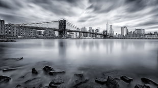 Brooklyn Bridge grayscale photo