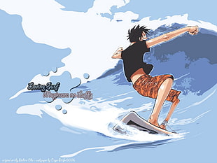 Monkey The Luffy surfing illustration, One Piece, anime, Monkey D. Luffy