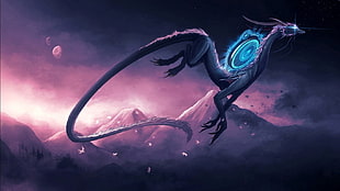purple dragon, dragon, fantasy art HD wallpaper