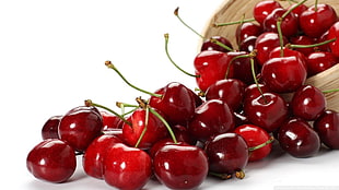 red cherries, food, fruit, closeup, cherries (food) HD wallpaper