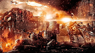 video game digital wallpaper, digital art, mythology, war, fire