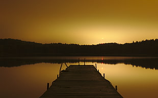 silhouette of brown wooden dock HD wallpaper