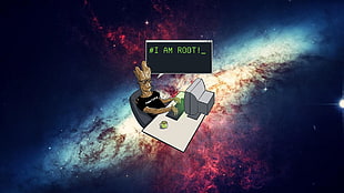gray CRT computer monitor illustration, Root, Groot, universe, space
