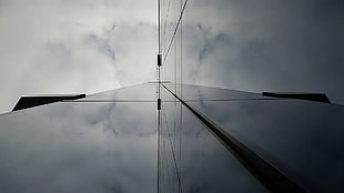 black shard high-rise building, reflection, clouds, glass
