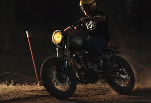 black and gray cruiser motorcycle, trial motor, motorcycle, Yamaha HD wallpaper
