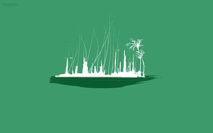 white and green city illustration, minimalism, green