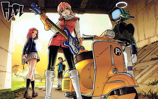 red and black motorcycle engine, FLCL, anime, Haruhara Haruko, Canti HD wallpaper
