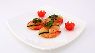 tempura shrimp on white ceramic plate