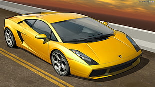 yellow coupe, car, Lamborghini, yellow cars, artwork