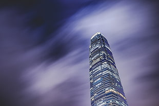 low angle photo of lighted high-rise building, international finance centre, hong kong HD wallpaper