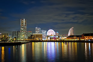 London eye photo, cityscape, Yokohama, Japan HD wallpaper
