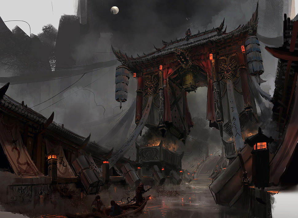 torii gate digital wallpaper, artwork, digital art HD wallpaper