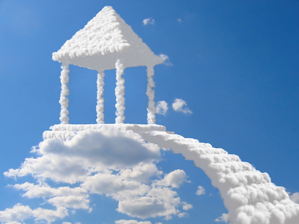 gazebo cloud with stairs illustration HD wallpaper