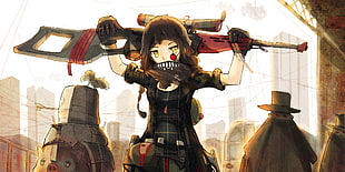 anime girl holding sniper rifle digital wallpaper