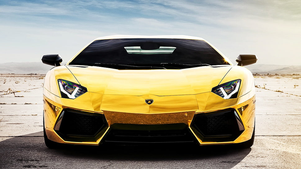 yellow Lamborghini Aventador HD wallpaper