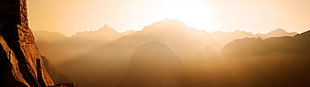 mountain, multiple display, sky, Sun HD wallpaper