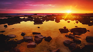 sunset, landscape, Sun HD wallpaper