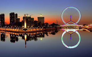 London eye, city, ferry, China, reflection