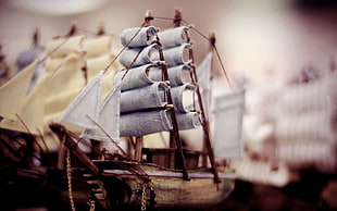 brown and white wooden galleon ship miniature HD wallpaper