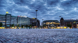 city buildings, Helsinki, Finland, town square, clouds