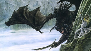 black monster artwork, J. R. R. Tolkien, Balrog, The Silmarillion, John Howe