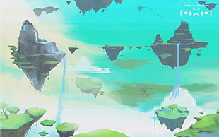game application screenshot, Porter Robinson, drawing, digital art, floating island