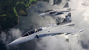 white jetplane, military, military aircraft, Swedish Air Force, JAS-39 Gripen HD wallpaper