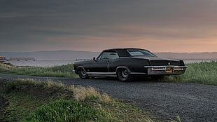 black coupe, classic car, horizon, road, Buick